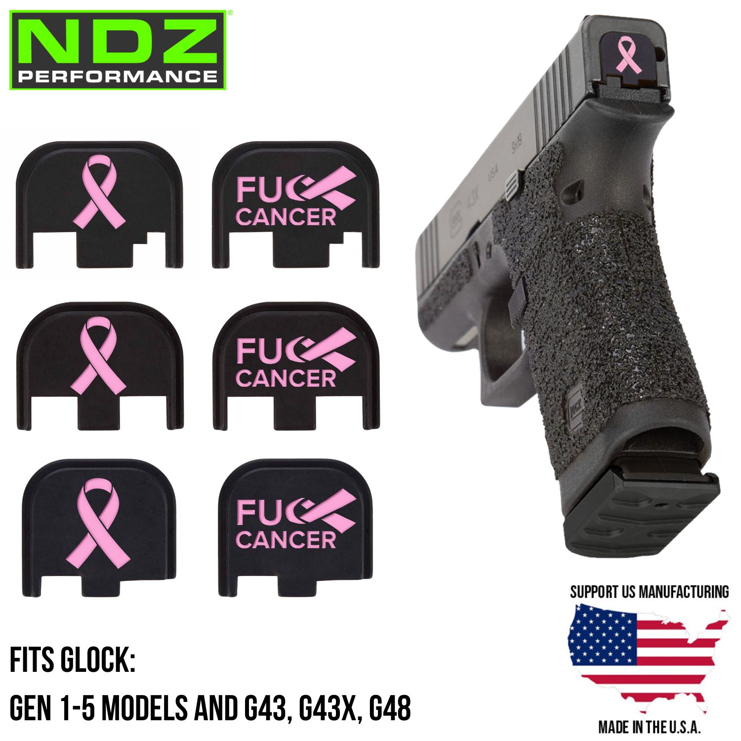 NDZ Slide Back Plate Breast Cancer Awareness Fits Glock 17 19 26